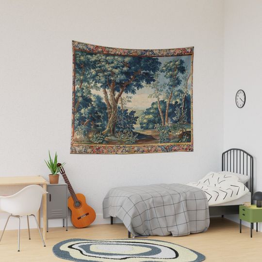 Discover GREENERY, TREES IN WOODLAND LANDSCAPE Antique Flemish Tapestry