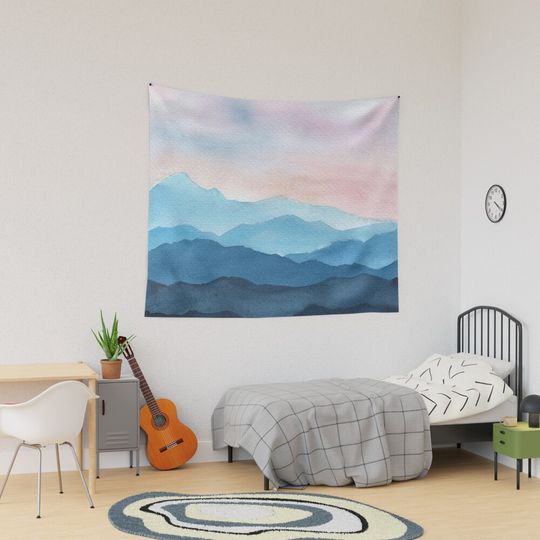 Discover Blue Abstract Mountains Tapestry