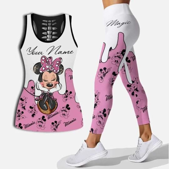 Minnie Mouse Disney Hollow Tank Top Legging Set, Disney Hollow Tank Top, Disney Leggings