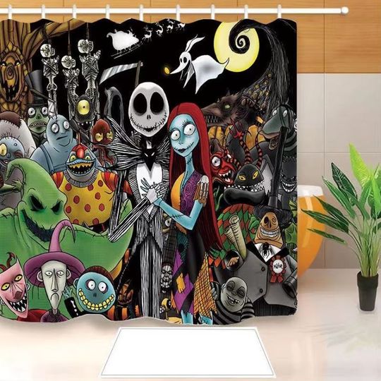 Halloween Jack Skellington Nightmare Before Christmas Disney Shower Curtain, Disney Bathroom Decor