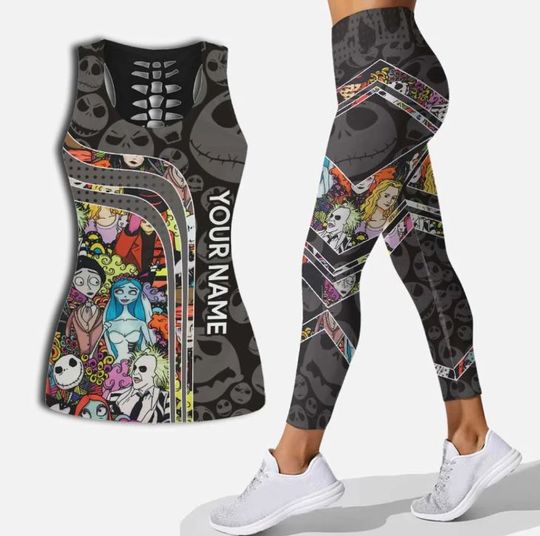 Personalized The Nightmare Before Christmas Jack Skellington Disney Hollow Tank Top Legging Set, Disney Hollow Tank Top, Disney Leggings