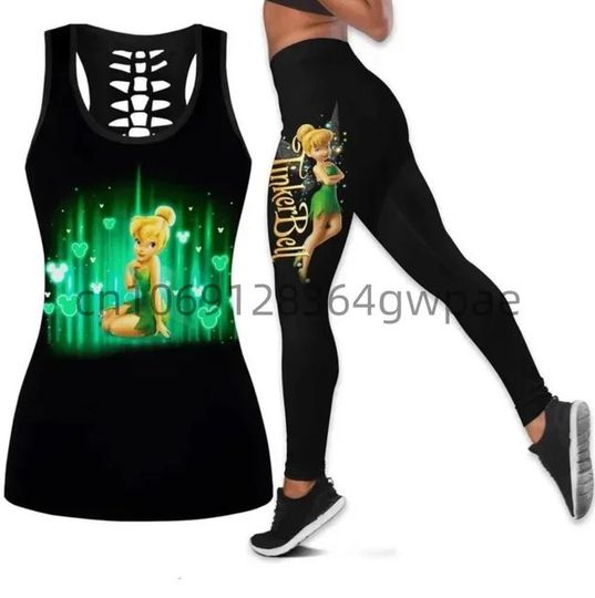 Tinker Bell Disney Hollow Tank Top Legging Set, Disney Hollow Tank Top, Disney Leggings