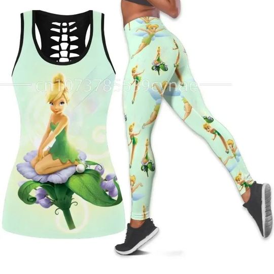Tinker Bell Disney Hollow Tank Top Legging Set, Disney Hollow Tank Top, Disney Leggings