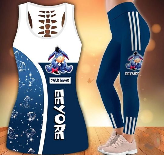 Personalized Winnie The Pooh Eeyore Disney Hollow Tank Top Legging Set, Disney Hollow Tank Top, Disney Leggings