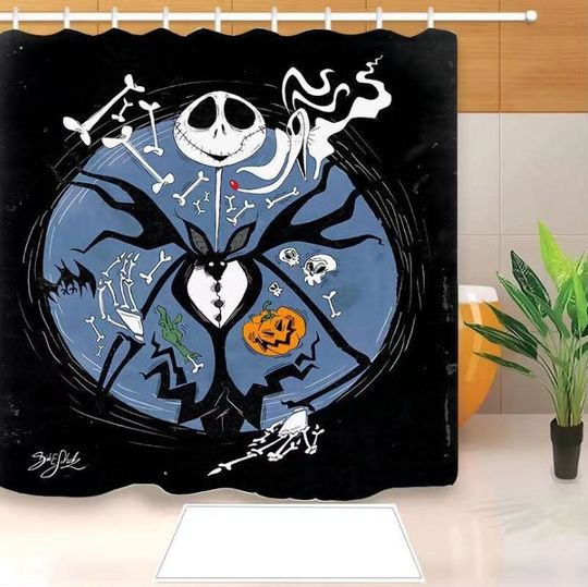 Halloween Jack Skellington Nightmare Before Christmas Disney Shower Curtain, Disney Bathroom Decor