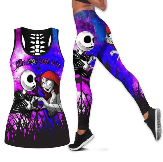The Nightmare Before Christmas Jack Skellington And Sally Disney Hollow Tank Top Legging Set, Disney Hollow Tank Top, Disney Leggings