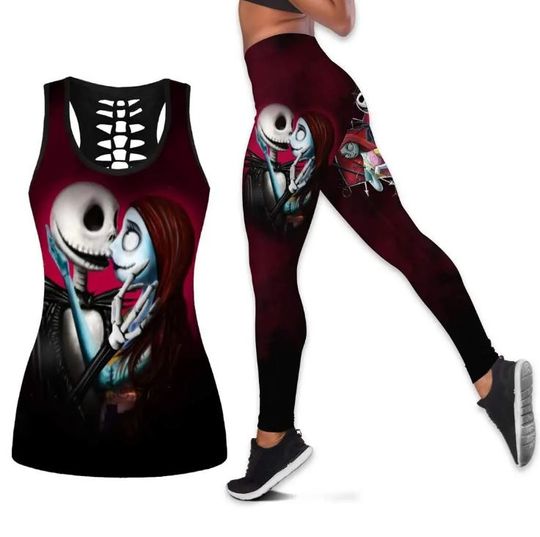The Nightmare Before Christmas Jack Skellington And Sally Disney Hollow Tank Top Legging Set, Disney Hollow Tank Top, Disney Leggings