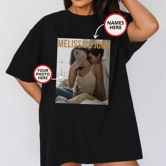 Discover Couple Photo Shirt, Custom Photo Shirt, Personalized Tee, Photo With Names, Valentine Gift