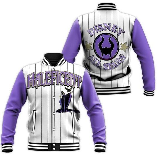 Maleficent Allstar Stripe White Disney Baseball Jacket