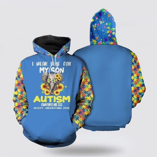 Discover I Wear Blue For My Sun Autism Awareness 3D All Over Print Hoodie