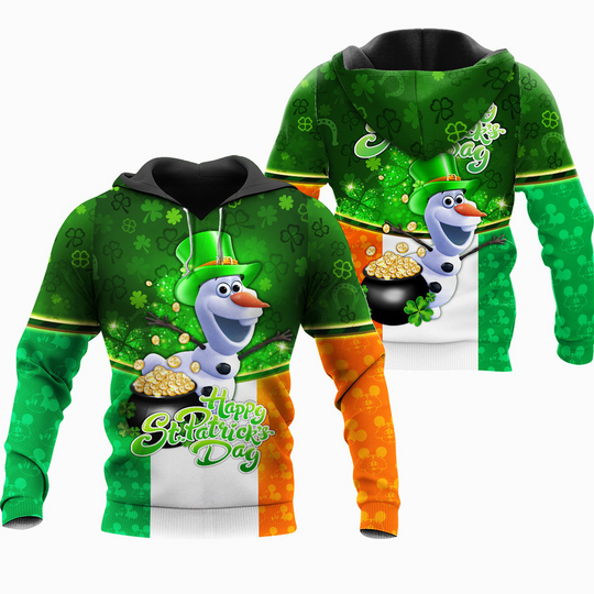 Happy St Patrick's Day Olaf Green Shamrocks Gold Coins 3D Hoodie