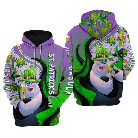 Ursula Villains St Patrick's Day Green Shamrocks Gold Coins 3D Hoodie