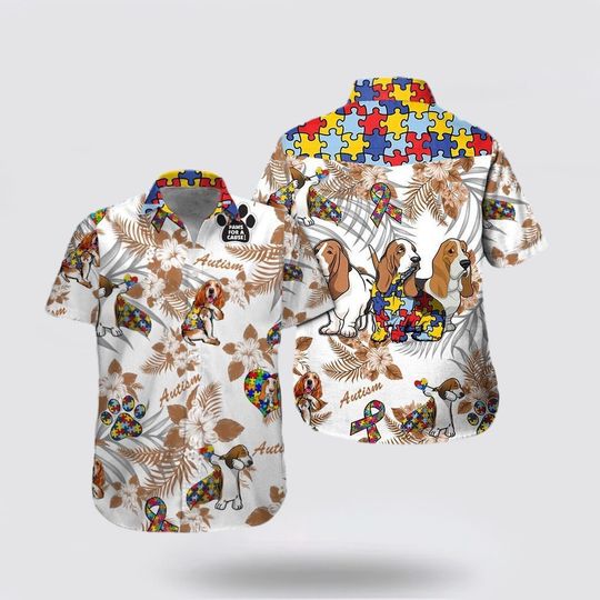 Basset Hound Dog Autism Aloha Hawaiian Shirt, Autism Hawaiian Shirt