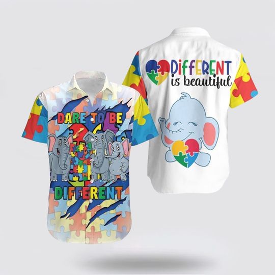 Discover Autism Awareness Dare To Be Different Elephant All Over Print Hawaiian Shirt