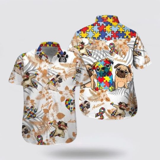Discover Pug Autism Floral Pattern Hawaiian Shirt