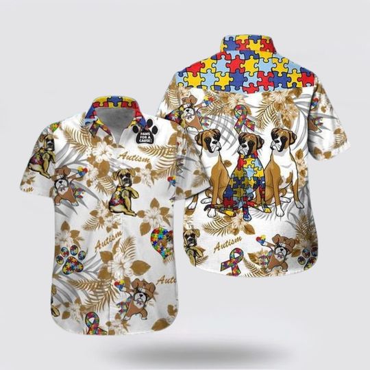 Discover Boxer Autism Floral Pattern Hawaiian Shirt