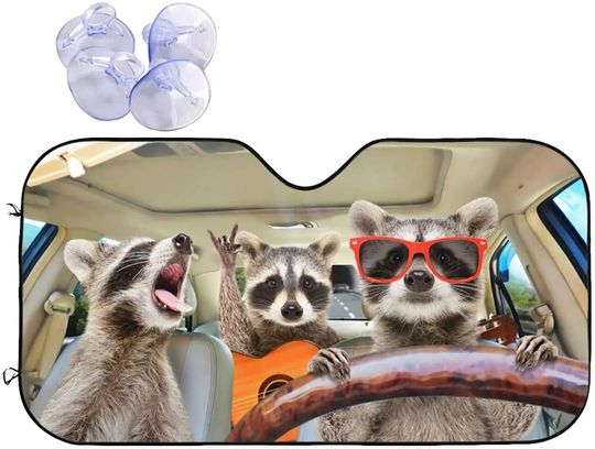 Discover Funny Raccoon Animal Windshield Sunshade