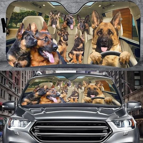 Discover German Shepherd Dog Family Car Sunshade , Funny Shepherd Car Sunshade
