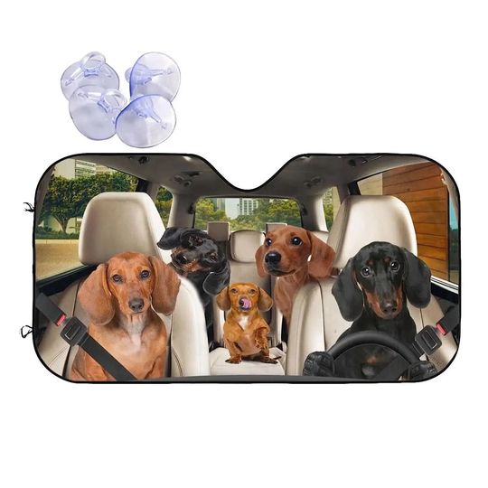 Funny Dachshund Dogs Front Windshield Sun Shade Corgi Dogs Driver