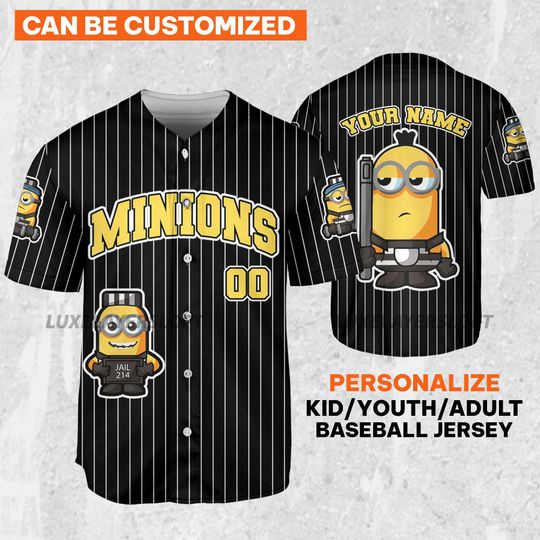 Discover Minions Jailer Minion Black Baseball Jersey,Family Vacation Shirt,Universal Studios Jersey