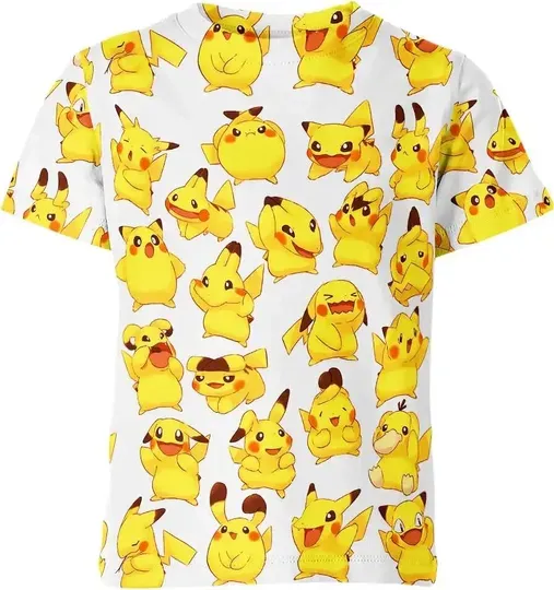 Summer 2024 Boys and Girls 3D Printed PKM Series Cartoon T-shirt