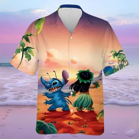 Valentine Lilo And Stitch Sunset Disney Hawaiian Shirt