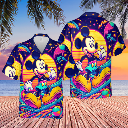 Discover Disney Cartoon Themed Retro Beach Mickey Mouse Colorful Aloha Hawaiian Shirt