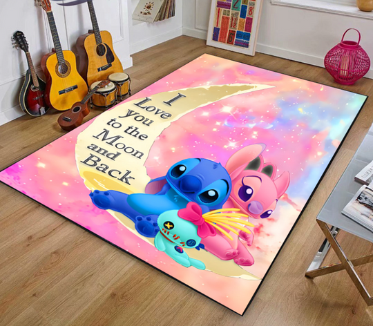 I Love You To The Moon And Back Stitch And Angel Ohana Couple Disney Rug