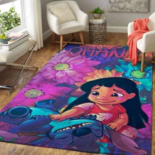 Ohana Means Family Stitch And Lilo Flowers Disney Rug
