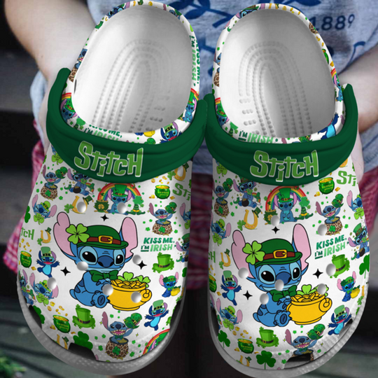 Funny Stitch St. Patricks Day Kiss Me I'm Irish Disney Clogs