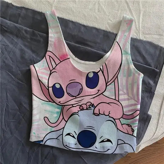 Discover Disney Women's Sexy Stitch Lace Up Sling Basic Bow Tie Crop Top