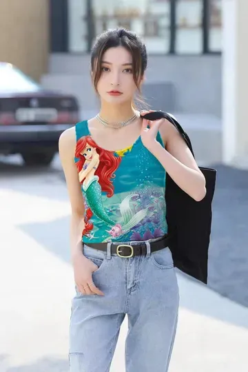 Little Mermaid Crop Tank Top Sexy Retro
