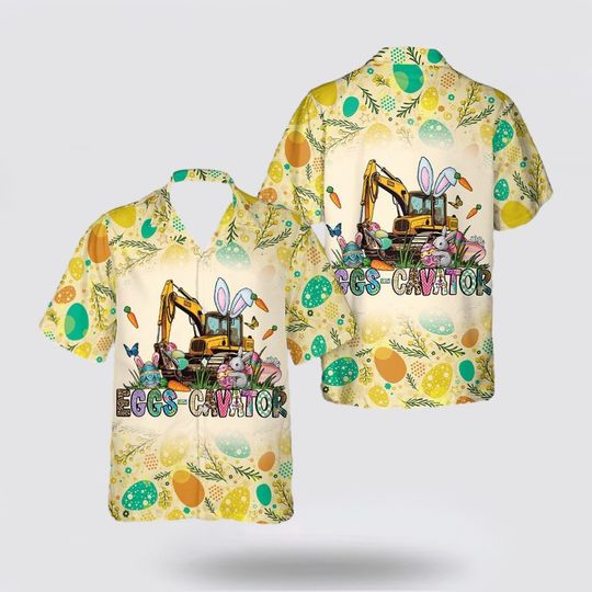 Discover Excavator Happy Easter Day Hawaiian Shirt