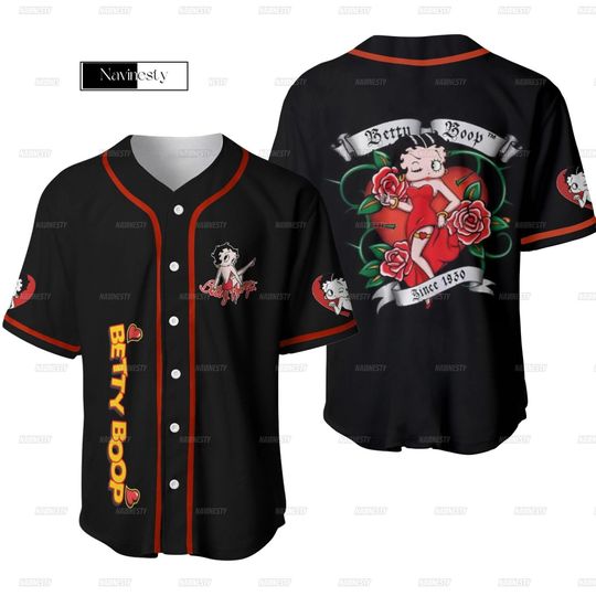Sexy Betty Boop Baseball Jersey, Boop With Roses Since 1930 Baseball Jersey