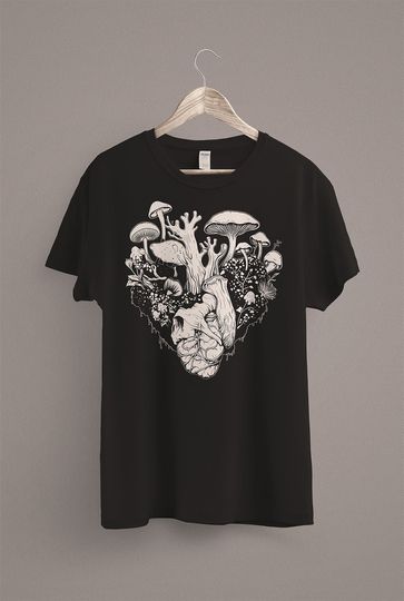 Discover Cottagecore Mushroom Heart T-Shirt, Fairycore Fairy Grunge, Witchy Botanical Shirt