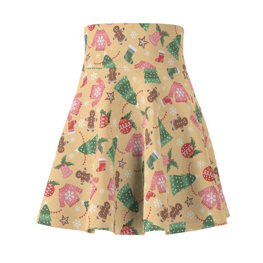 Discover Gold Christmas Print Women's Skater Skirt