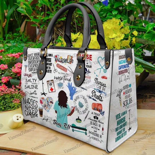Nurse Heart Personalized Leather HandBag