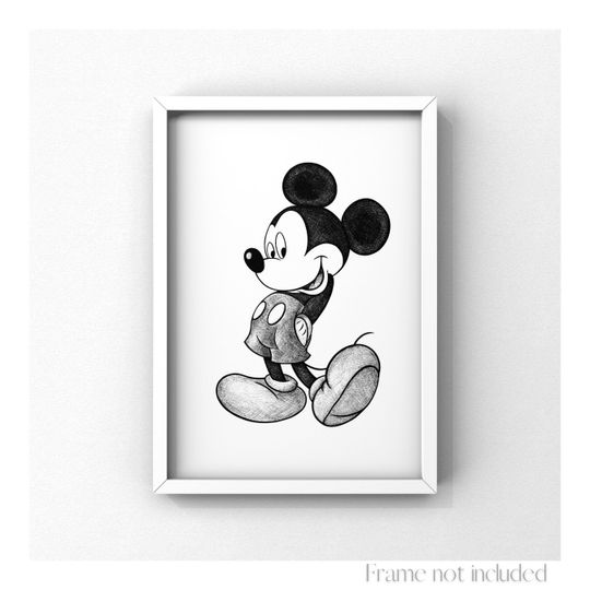 Discover Mickey Mouse Illustration Poster, Anime Vintage Drawing Retro Poster, Walt Disney Poster