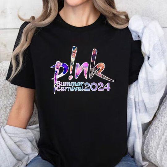 Pink concert tshirt. Personalised Summer Carnival 2024 Tour Tshirt