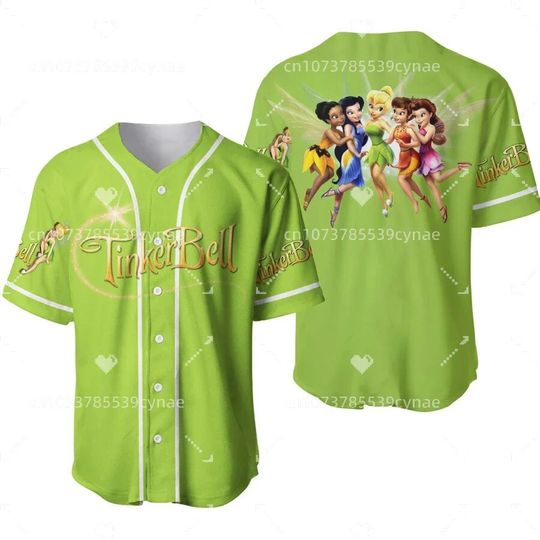 Summer New Disney Baseball Jersey Tinker Bell Lime Green