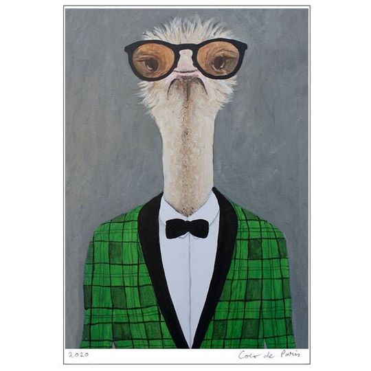 Ostrich vintage man, fashion icon poster