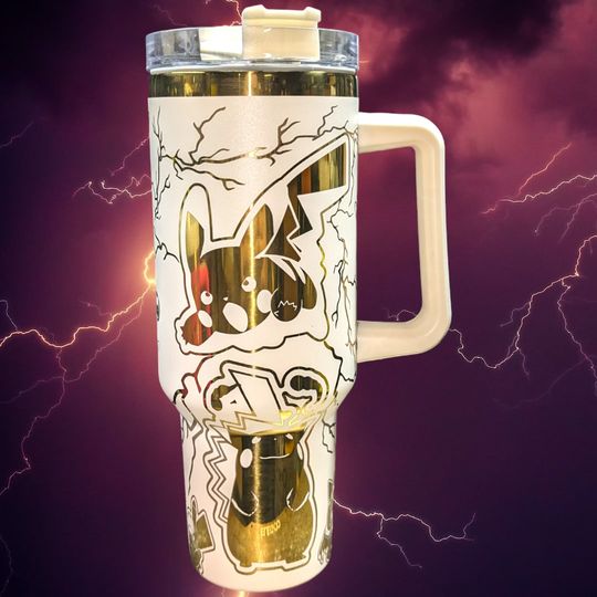 Discover Pika PKM themed 40oz Tumbler with Handle