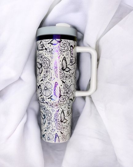 Discover Customized 40oz Tumbler with Handle - Laser Engraved Butterfly Design