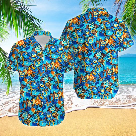 Discover Water Type Monsters Aloha Shirt, Pocket Monster Character Hawaiian Shirt
