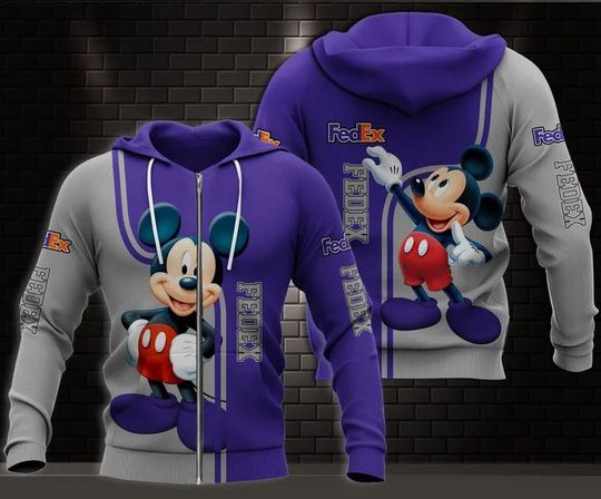 Disney Mickey Mouse FedEx Hoodie, FedEx Ground 3D Printed Zip Hoodie