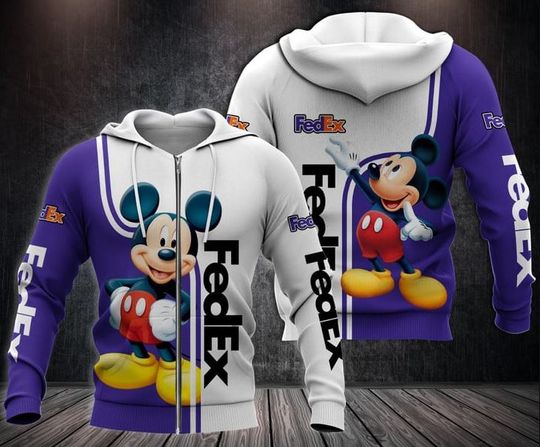 Disney Mickey Mouse FedEx Hoodie, FedEx Ground 3D Printed Zip Hoodie