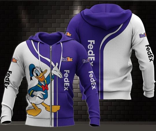 Disney Donald Duck FedEx Hoodie, FedEx Ground 3D Printed Zip Hoodie
