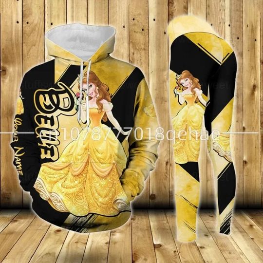Disney Belle Princess 3D Hoodie Women's Hoodie Leggings sets Princess Belle