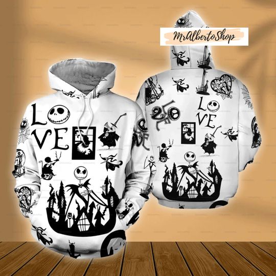 Discover Jack Skellington Black And White 3D Hoodie