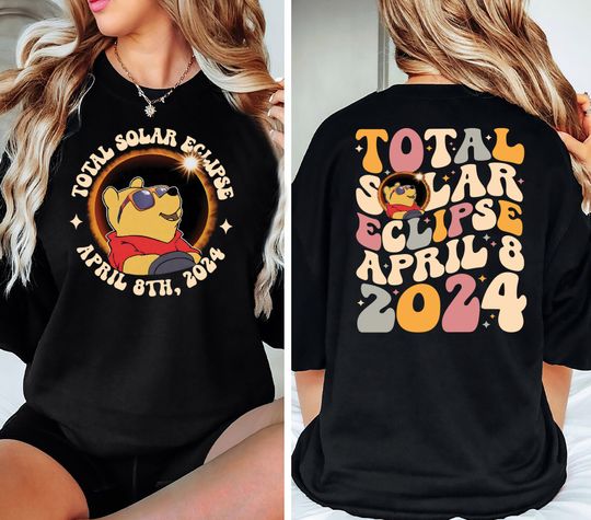 Disney Pooh Total Solar Eclipse April 8th 2024 Shirt, Double-Sided Shirts